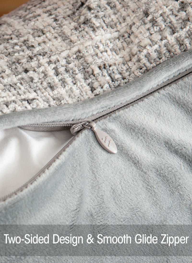 a moment Grey Reversible Pillow Covers 2 Pack - Farhouse Chenille Throw Pillows, Neutral Textured Decorative Throw Pillow Covers with Border for Couch Sofa Bed (45x45 CM, No Insert) - Image 3